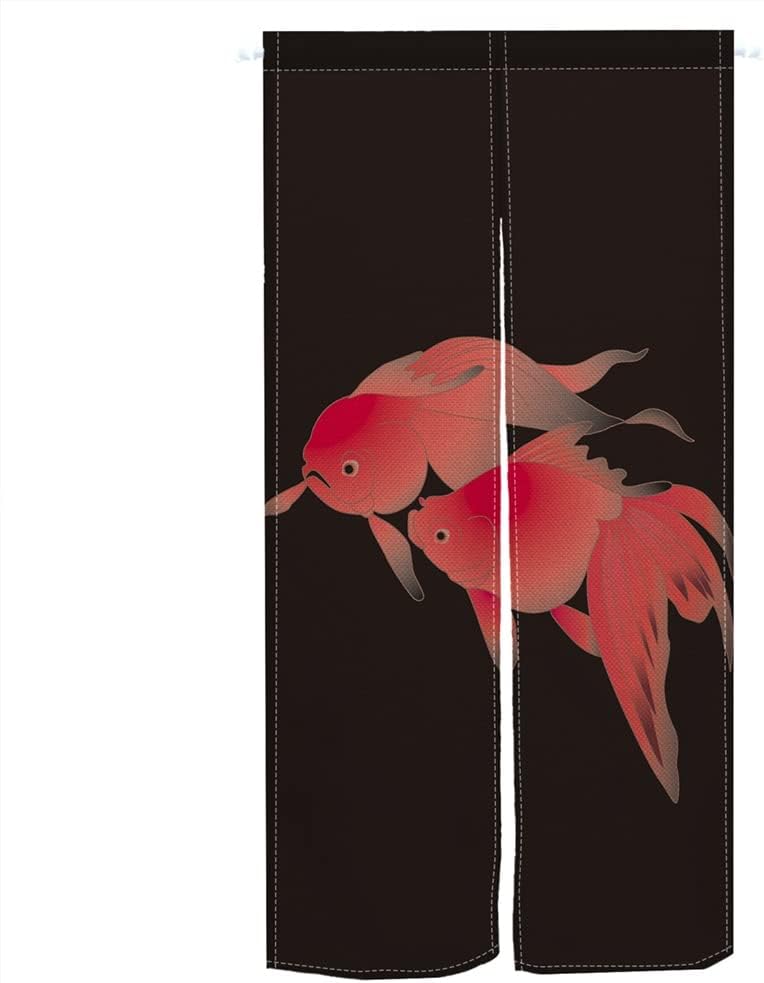 Leowefowa Traditional Japanese Noren Curtain 34x60 Inch Koi Fish Black