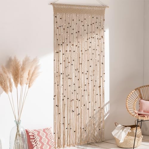 BECHAEO Boho Macrame Beaded Curtain for Doorway and Window