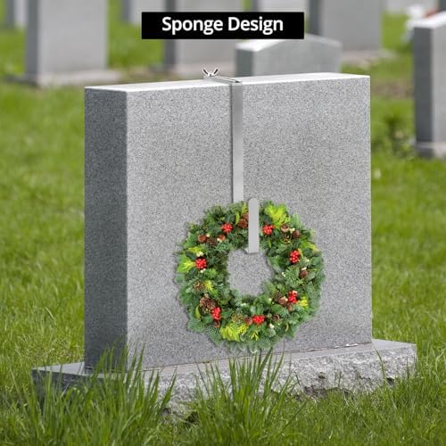QWORK Christmas Headstone Wreath Hanger - 2 Pcs Adjustable Stainless Steel