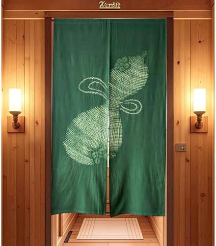 Hand Dyed Noren Japanese Door Curtain in Green 335x59in