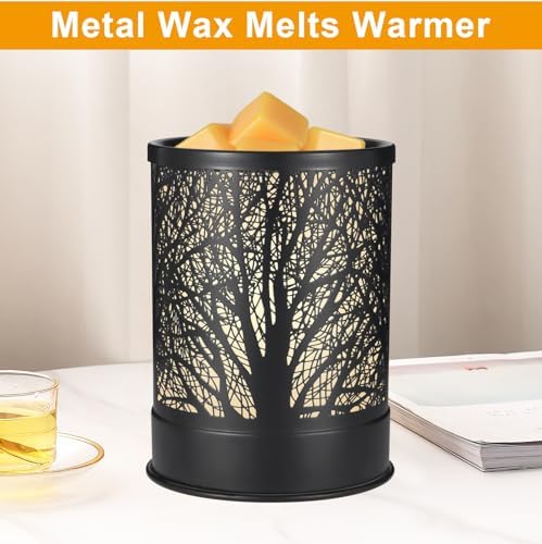 Metal Wax Melts Warmer with LED Light Black Tree Design