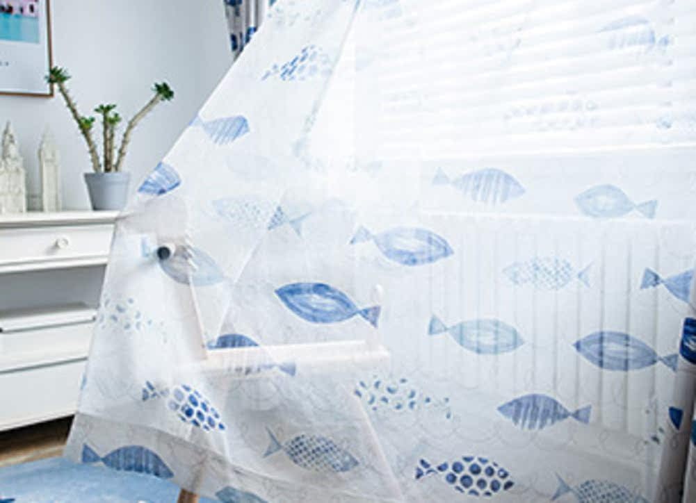 Cartoon Ocean Fish Embroidery Sheer Curtains Panel