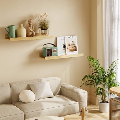 16 Inch Bamboo Floating Shelves Set of 2 with Lip