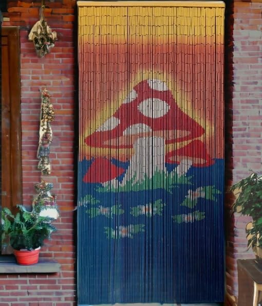 Beaded Curtain 90 Strands Mushroom Hand Painted