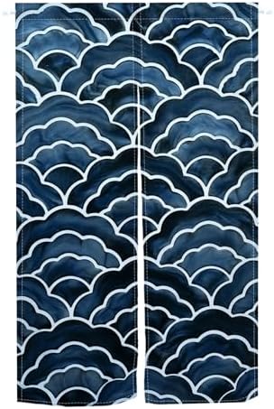 Dark Blue Noren Door Curtain with Wave Print