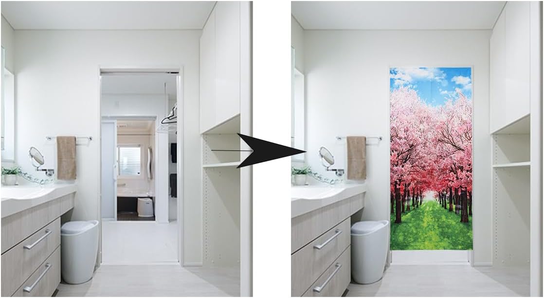 Noren Japanese Style Door Curtain with Cherry Blossoms Print
