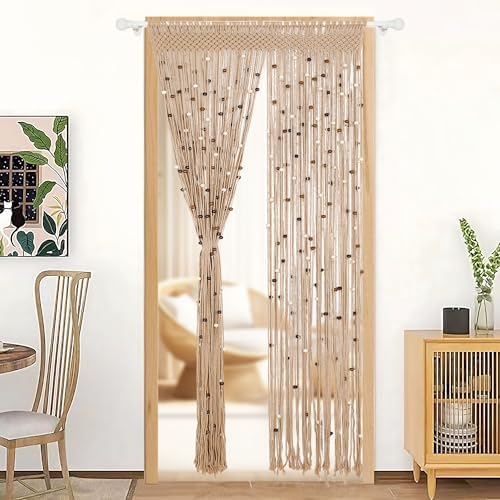 BECHAEO Boho Macrame Beaded Curtain for Doorway and Window