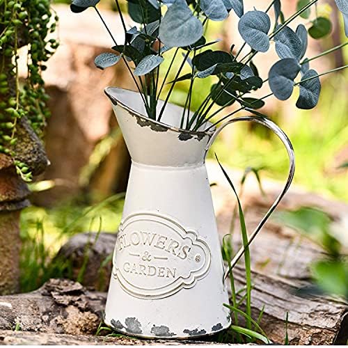 Rustic Metal Flower Vase with Shabby Chic Design