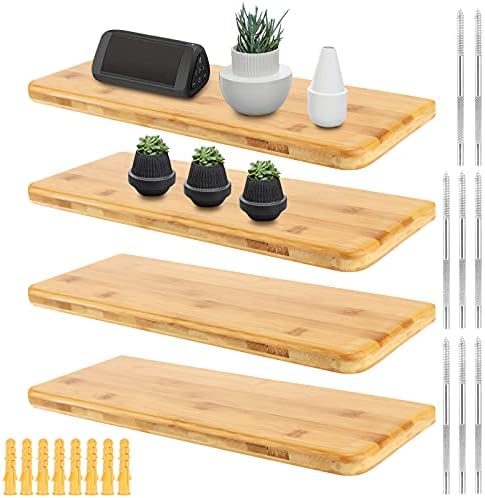 JOIKIT 4 Piece 16 Inch Bamboo Floating Shelves Wall Mounted