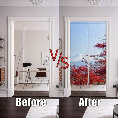 Japanese Style Door Curtain Red Maple Leaf Print 34x60 Inches