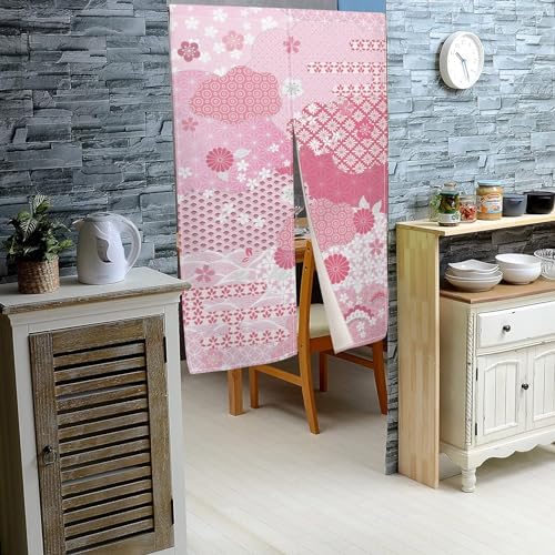 Japanese Pink Flowers Pattern Noren Door Curtain 34x60