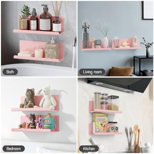 PAVSTINE 12 Inch Pink Floating Shelves No Drilling