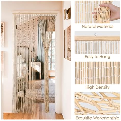 BECHAEO Bamboo Beaded Curtain for Doorway 355 x 75 Inches