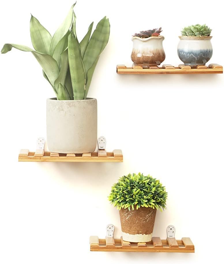 3Pcs Solid Bamboo Floating Shelves for Home Decor