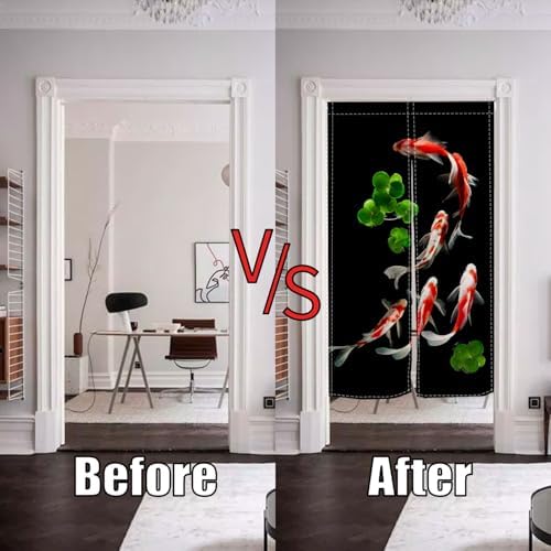 Japanese Noren Door Curtain with Golden Koi Pattern