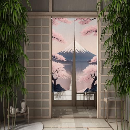 Leowefowa Japanese Noren Curtain Pink Cherry Blossom Panel 34x60