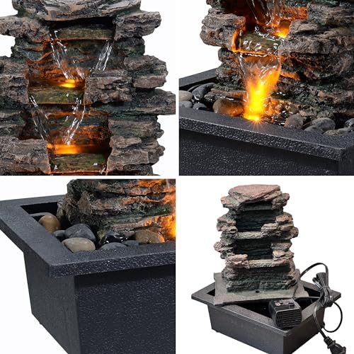 MAOCHI Tabletop Water Fountain with Automatic Pump and Natural River Rocks