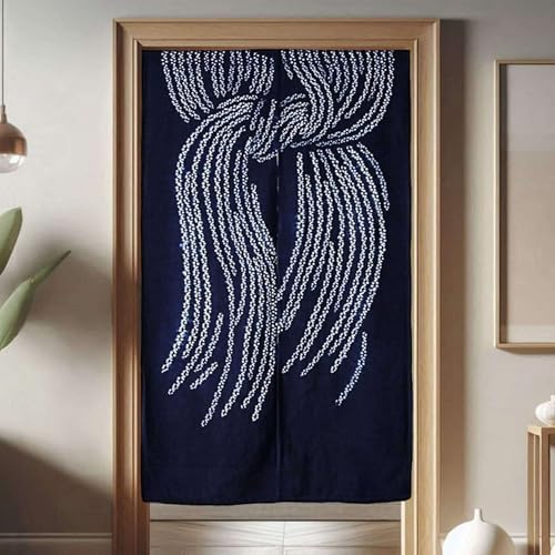 Hand Dyed Japanese Noren Curtain - Lucky Knot Indigo 335x59in