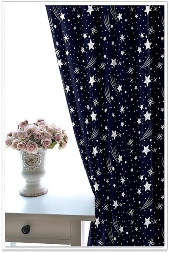 Homxi 2 Panel Balcony Curtains Blackout Navy Blue White Eyelet Starry Sky