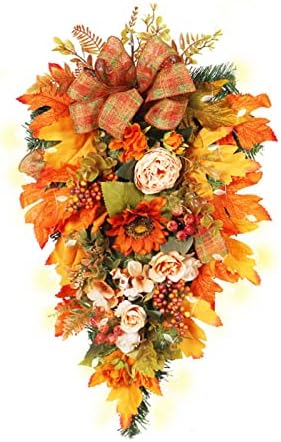 Fall Harvest Teardrop Wreath with Lights