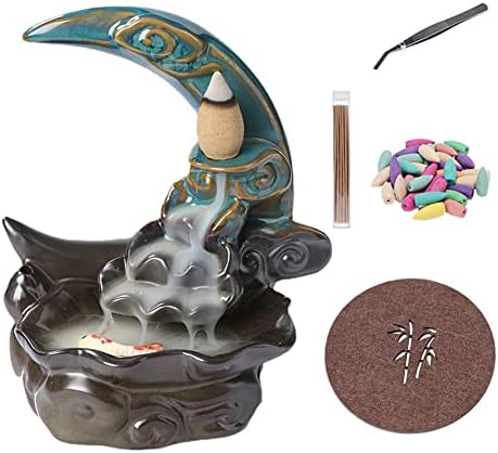Direkame Moon Ceramic Incense Burner with 30 Cones and Sticks