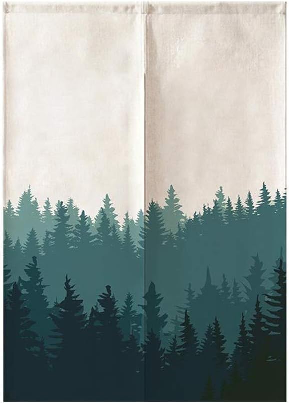 MYRU Japanese Curtain Noren Door Panel Green Forest 335x59 Inches