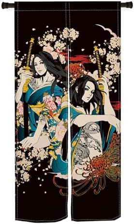 Japanese Noren Door Curtain with Ukiyoe Design