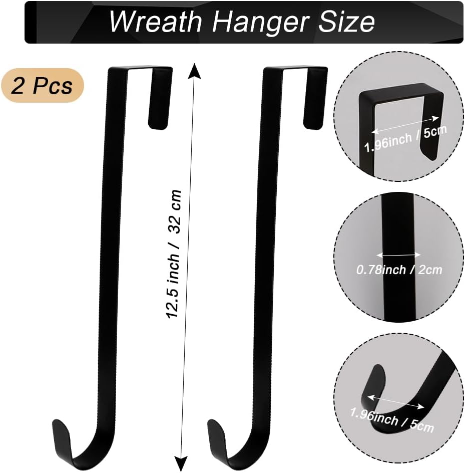 2 Pcs Black Wreath Hanger for Front Door Metal Hook