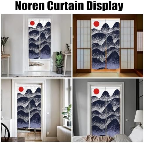 Traditional Japanese Noren Doorway Curtain with Sunset Mountain Print