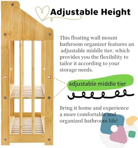 Goaste Bamboo Wall Mounted 3 Tier Shelf Organizer