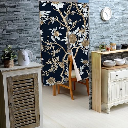 Japanese Doorway Curtain Panel 34x60 Inches Bloomy Flowers