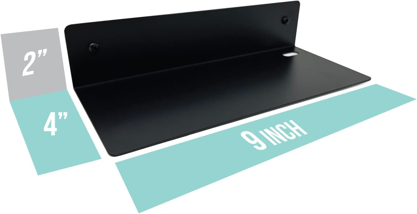 Mitus Small 9 Inch Floating Metal Wall Shelf Black