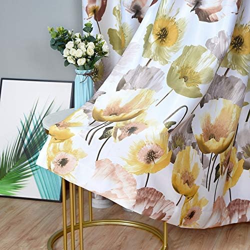 Melodieux Floral Curtains 2 Panels Yellow 63 Inch Length