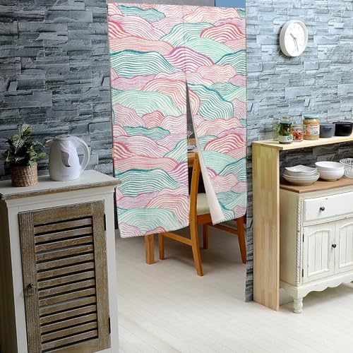 Traditional Japanese Noren Door Curtain with Wave Pattern