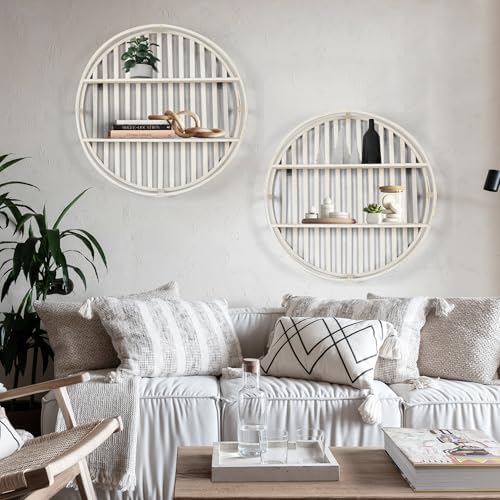 Oakrain 2-Tier Floating Bamboo Wall Shelves Dia2598