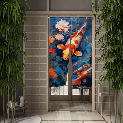 Red White Koi Noren Door Curtain 335 x 59 In