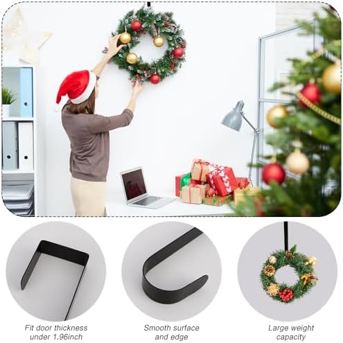 2 Pcs Black Wreath Hanger for Front Door Metal Hook