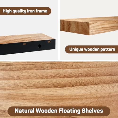 165in Floating Shelves Set of 2 Rustic Solid Wood Renter Friendly