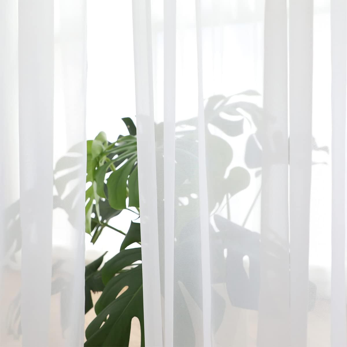 ABCHOME White Sheer Curtains 2 Panels 160 Inch Long Rod Pocket Voile Curtains