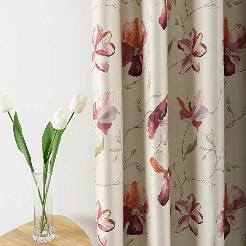 Leeva Wide Blackout Farmhouse Curtains 2 Panels 52x96 Red Flowers