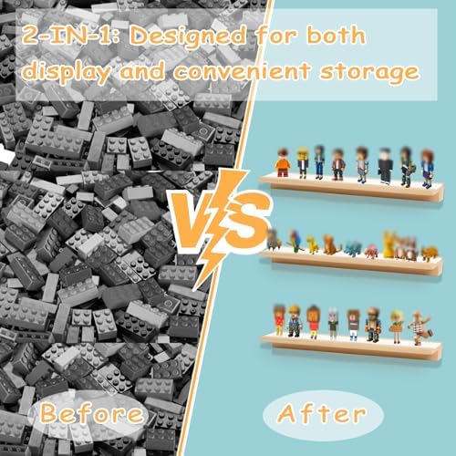 3-Pack Bamboo Floating Display Shelves for Minifigures