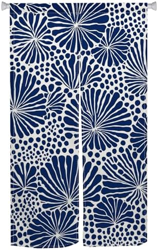 Japanese Noren Door Curtain Blue Floral Pattern