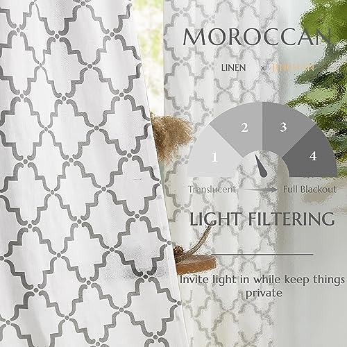 Jinchan Linen Curtains Moroccan Trellis Print Grey 2 Panels Rod Pocket