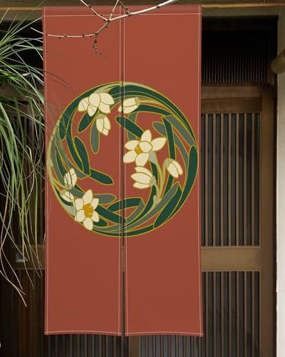 Japanese Style Door Curtain with Round Flowers Design