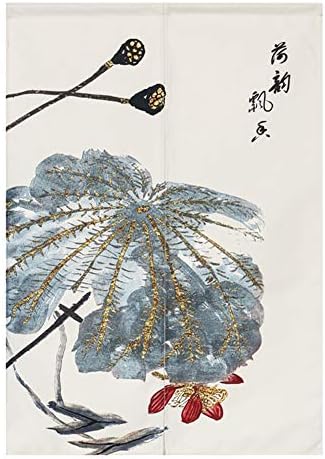BAIHT HOME Japanese Curtain Lotus Design Cotton Linen Door Panel