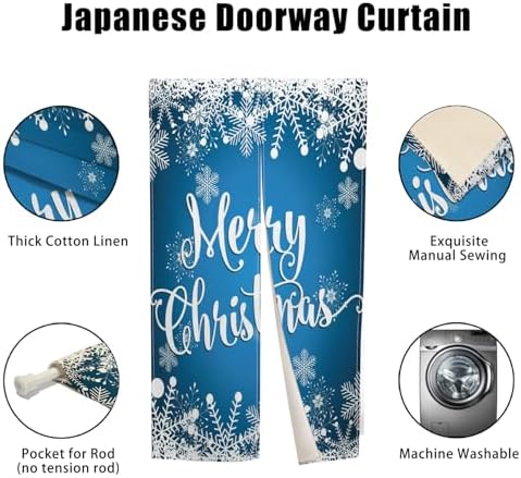 Blue Snowflake Christmas Noren Curtain 34x60