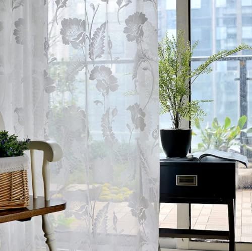 Iuokuby Retro Flower Jacquard Sheer Curtains Panel