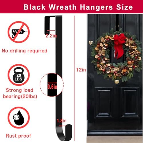 4 Pack Solid Black Wreath Hangers for Front Door