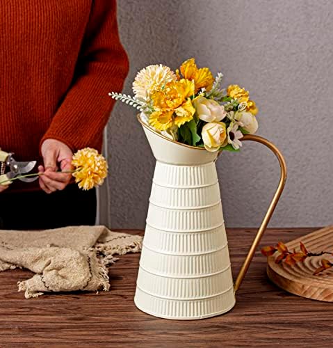 Elegant Cream Metal Pitcher Vase 108H