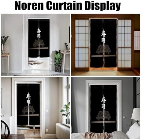 Traditional Japanese Style Door Curtain Black Sushi Pattern